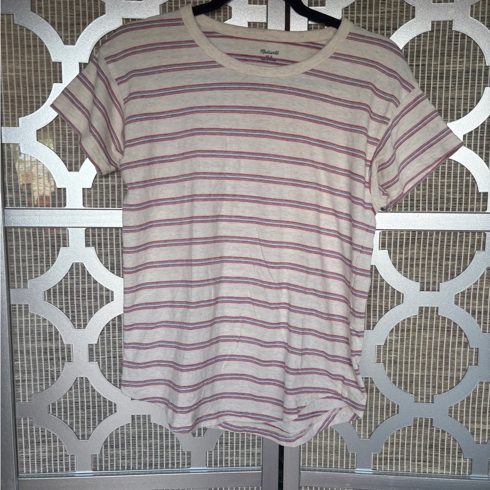 Madewell Cream and Red Striped Tee - Picture 1 of 4